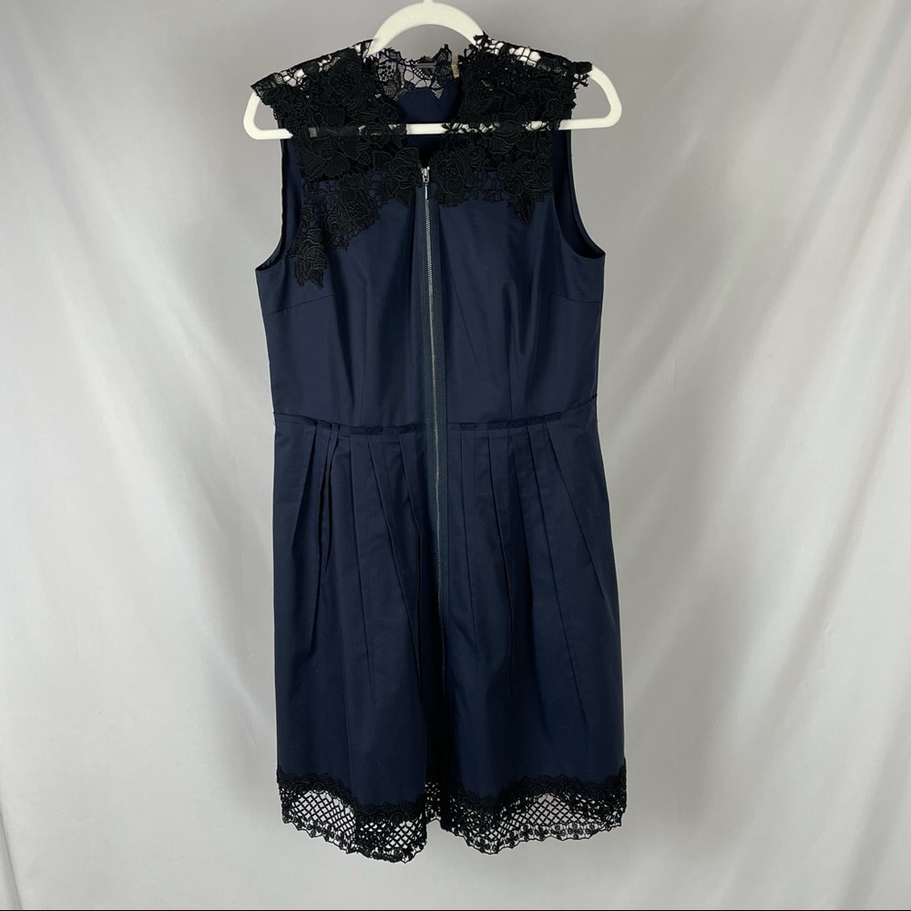 Elie Tahari Zipper and Lace Dress with Pleated Skirt